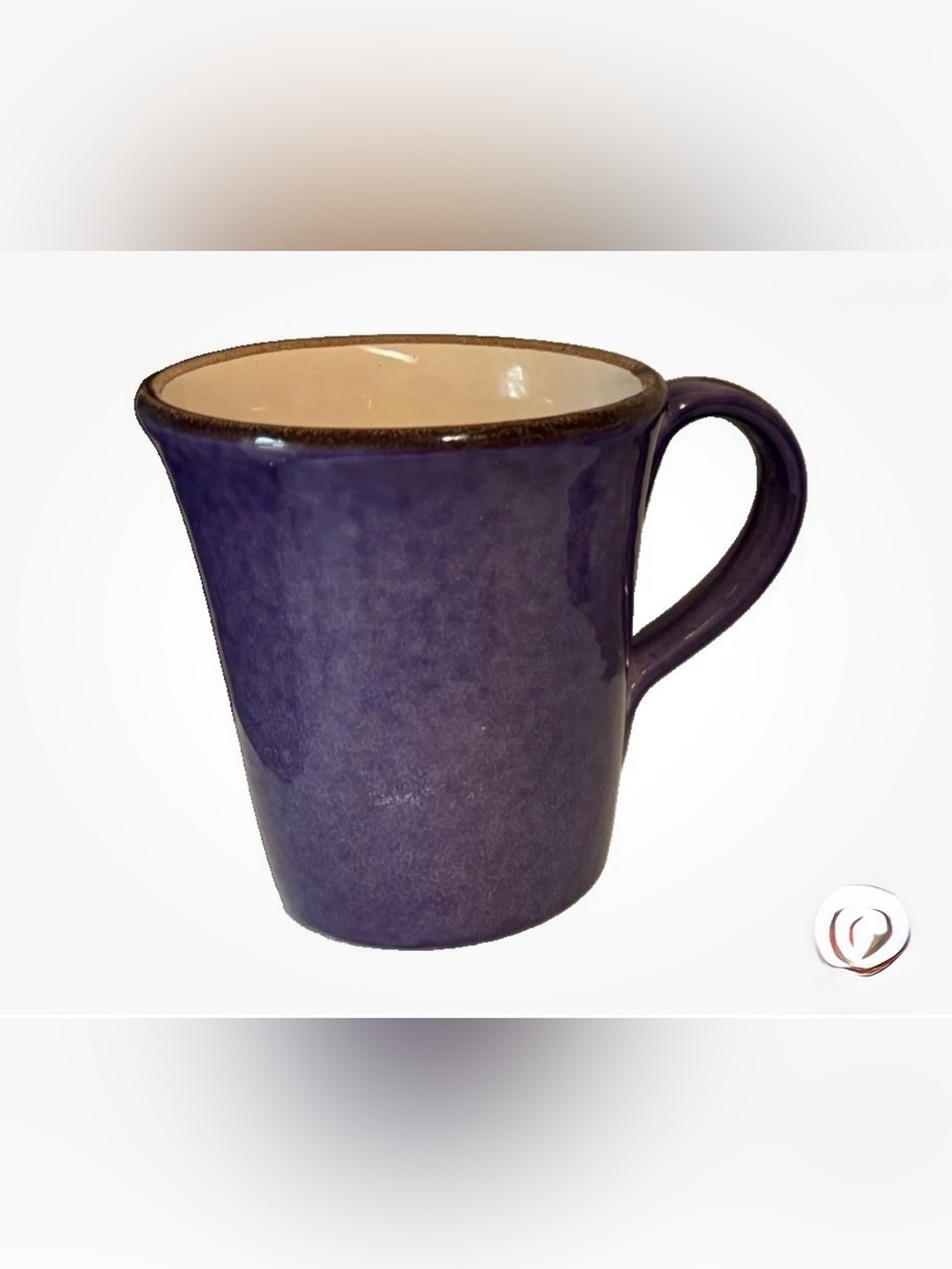 Two HomeGoods Purple Ceramic Stoneware Coffee Mugs Made in Italy Brown Rim Set